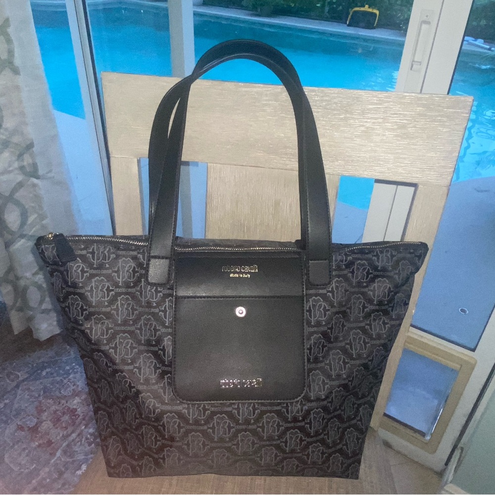 NWOT Roberto Cavalli Black Structured Tote  Luxury Bag